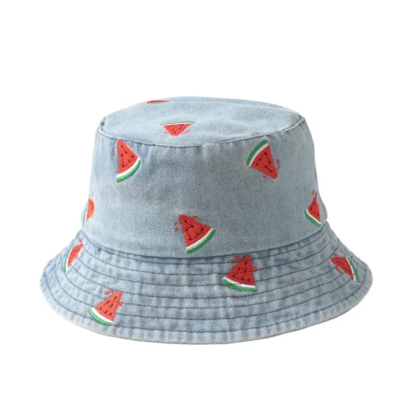 Broderie Fruitée – Chapeau Denim Pastèque-cerise-fraise Style Authentique